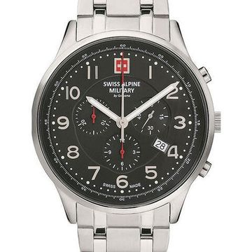С браслетом Мужские наручные часы с серебряным браслетом Swiss Alpine Military 7084.9137 Chronograph 43mm 10ATM