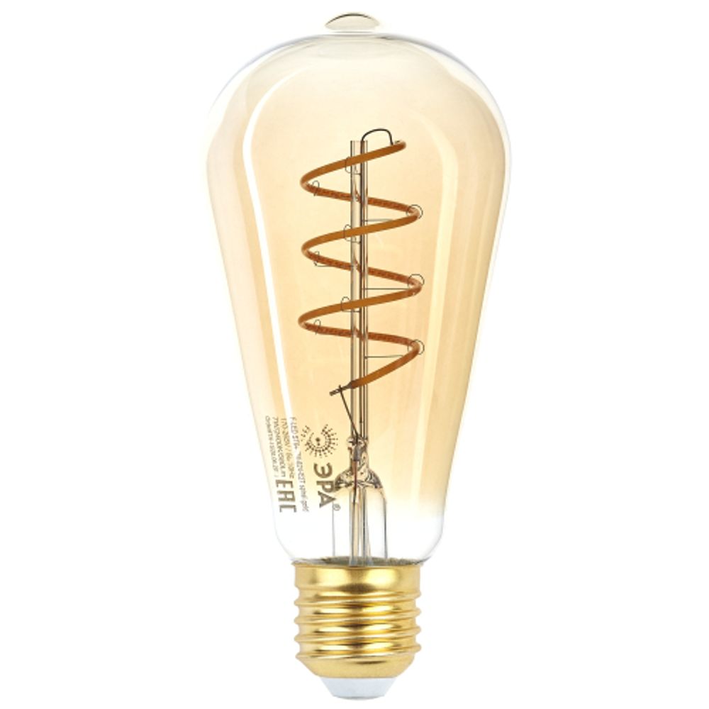 Лампа светодиодная ЭРА F-LED ST64-7W-824-E27 spiral 7Вт филамент золотистый теплый белый свет Е27 | Филаментные декоративные