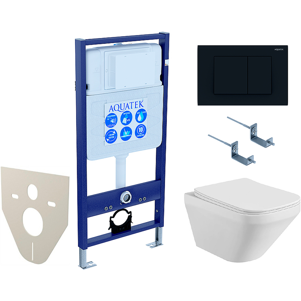 Комплект унитаза с инсталляцией Aquatek Set Aquatek Лира-012 4в1 с сиденьем Микролифт и Черной матовой клавишей смыва