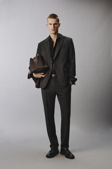 ZARA КОСТЮМНЫЕ БРЮКИ КОМФОРТ, ТЕМНО-КОРИЧНЕВЫЙ