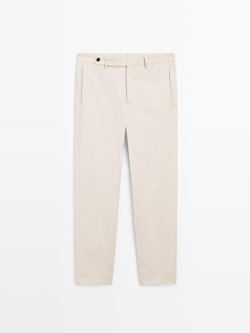 Massimo Dutti Брюки из смесовой хлопковой саржи, песочный