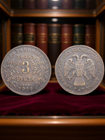 3 рубля 1918 года Россия Временное правительство. Армавир Первый выпуск. Копия монеты медь патина