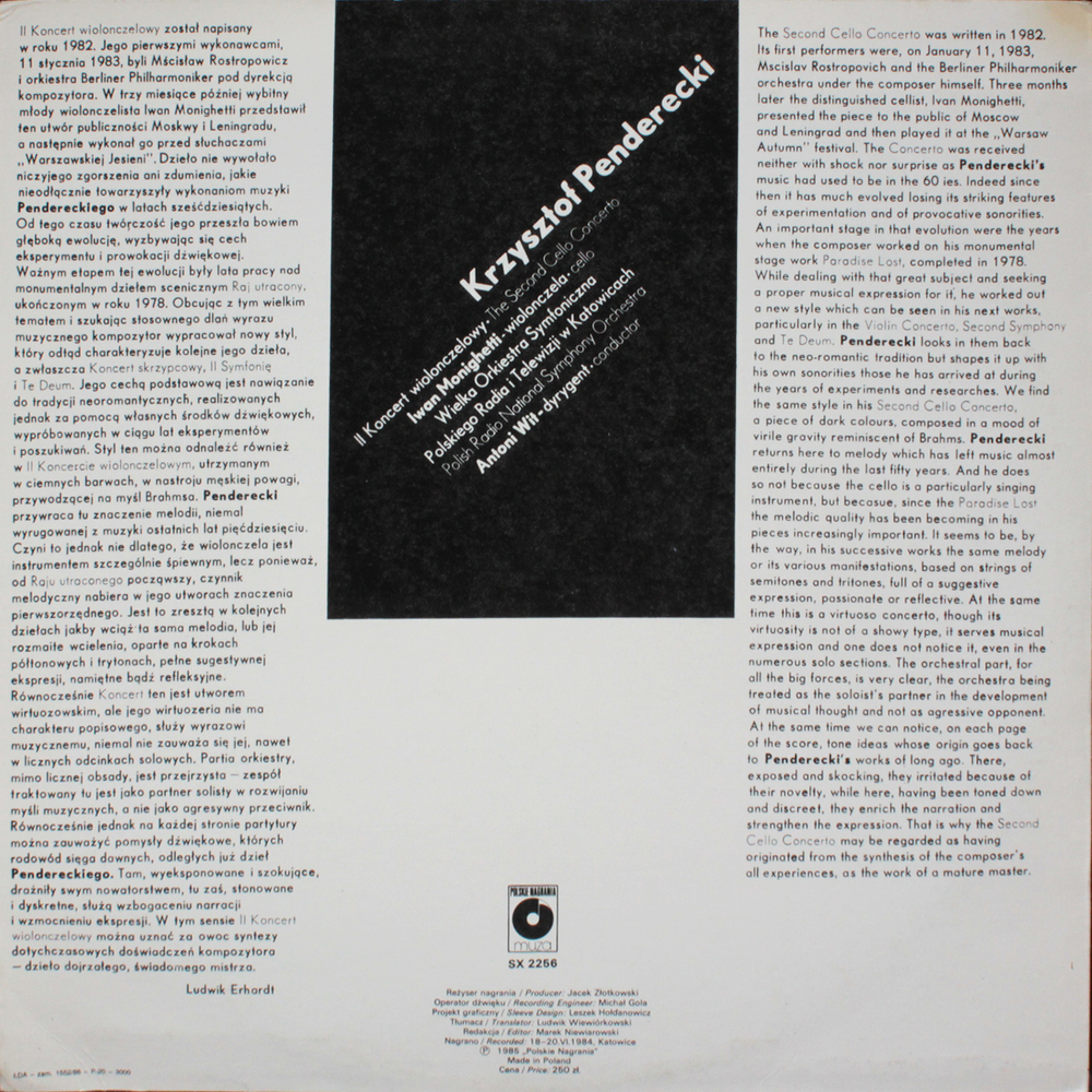 Krzysztof Penderecki / II Koncert Wiolonczelowy - The Second Cello Concerto (LP)