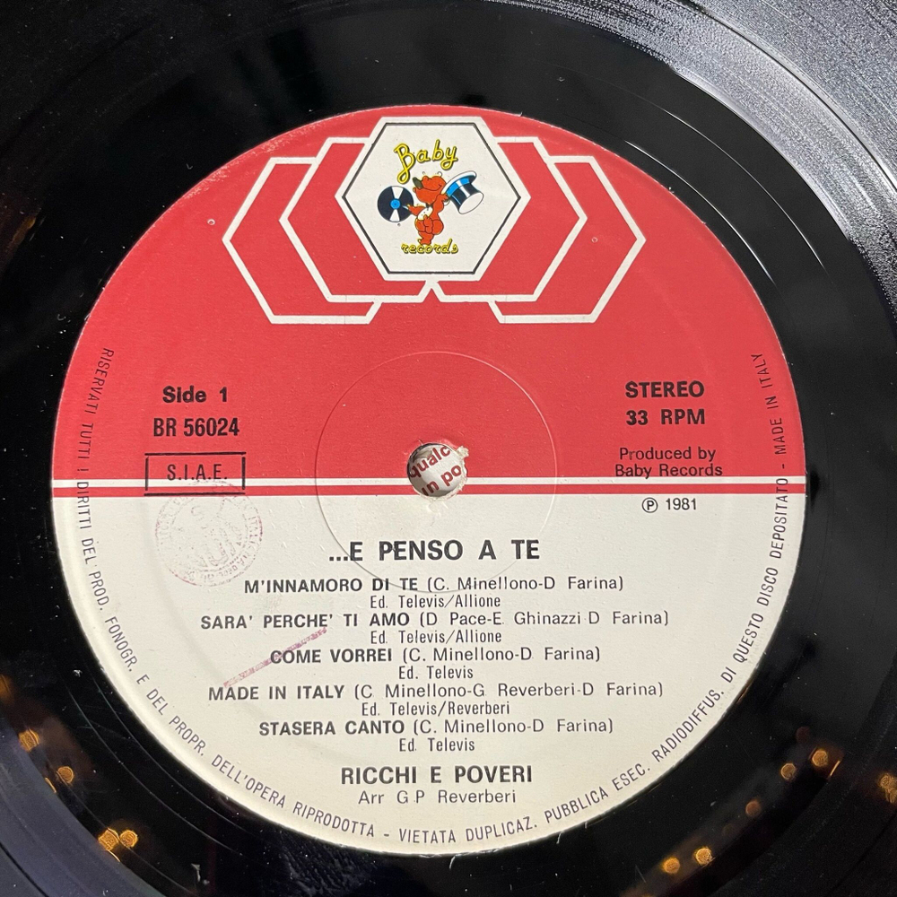 Винтажная виниловая пластинка LP Ricchi and Poveri Богатые и Бедные E Penso A Te (Italy 1981) Stasera Canto