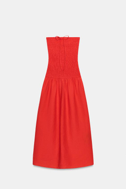 ZARA ПЛАТЬЕ МИДИ С ЭЛАСТИЧНЫМ ЛИФОМ, КРАСНЫЙ