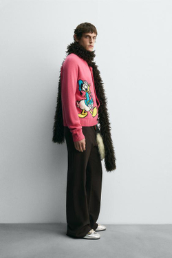 ZARA HARRY LAMBERT X DISNEY ШЕРСТЯНОЙ КАРДИГАН DONALD DUCK, РОЗОВЫЙ