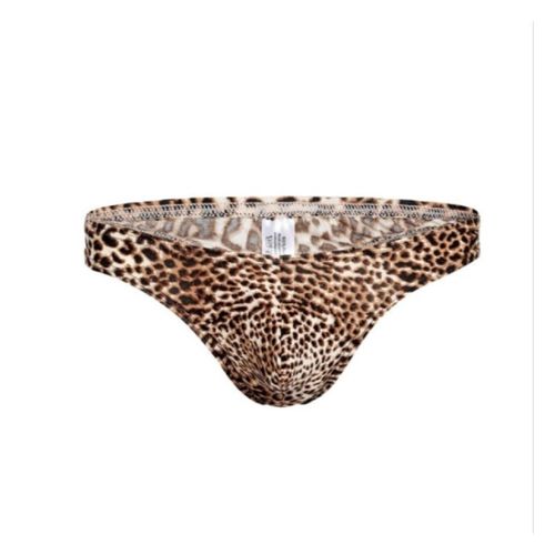 Мужские трусы тонги коричневые с леопардовым принтом Romeo Rossi RR1026-3