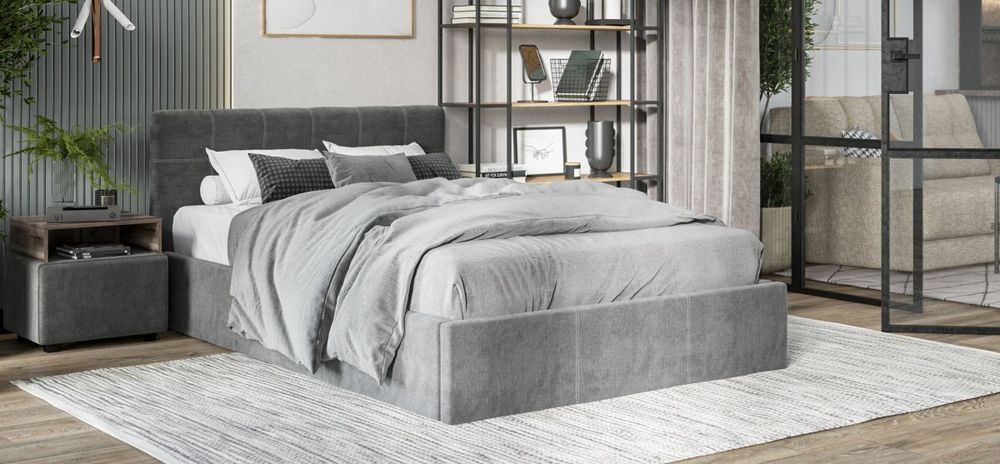 Белла Кровать без ПМ 140 Велюр Монолит серый