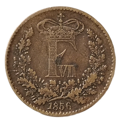 Монета Дании 1 скиллинг-ригсмёнт 1856 год