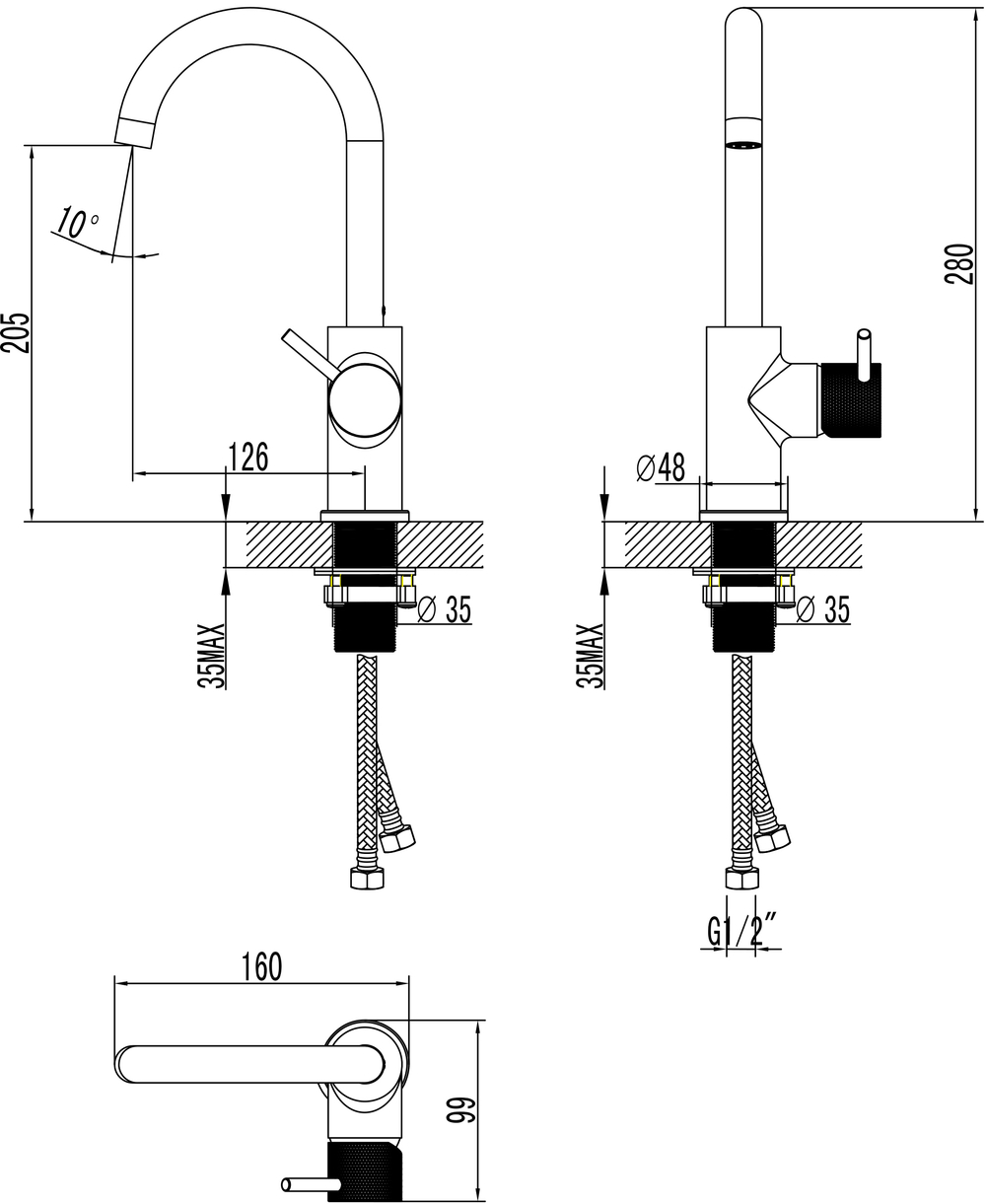Смеситель для раковины STWORKI Стокгольм S36015BK матовый черный