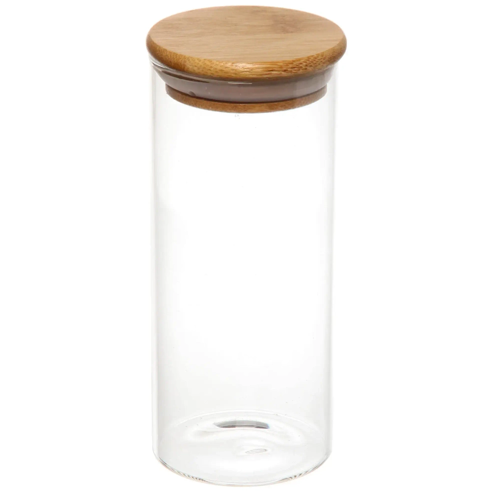 Банка для продуктов стеклянная 400мл «Хай-Тек» с бамбуковой крышкой 6,5*15см