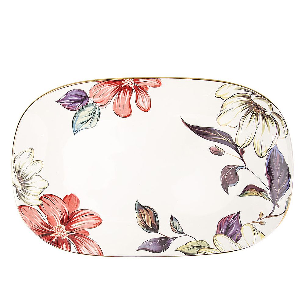 Блюдо сервировочное (с элементами золота) "Олеандр" 25*16*2см. (min6) (транспортная упаковка)