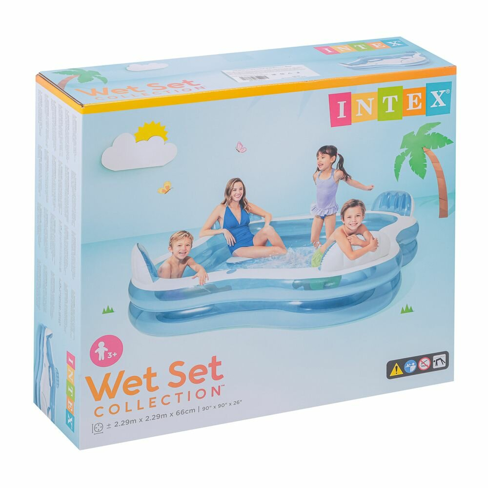 Бассейн надувной Intex 56475 Swim Center Family Lounge 229х229х66 см / Квадратный бассейн Интекс с сиденьями и спинками для дачи и отдыха