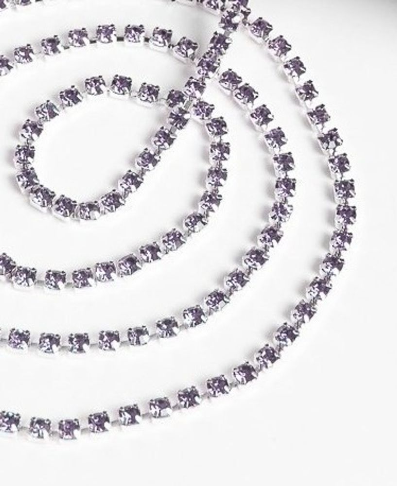 Цепь со стразами, ss 8, ш. 2,4 мм, фиолетовый в серебряной