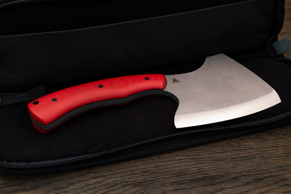 Топорик кухонный Мастерской Тать 120мм, сталь 50Х14МФ, G-10 красный