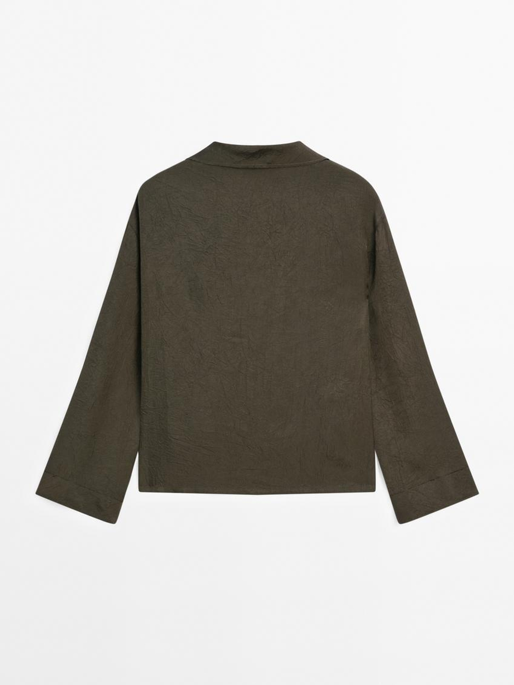 Massimo Dutti Блуза из струящейся ткани с воротником поло, антрацитово-серый