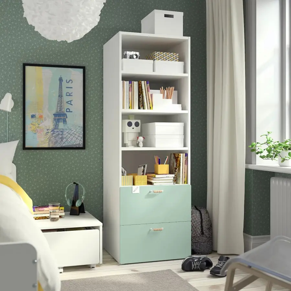 Гардероб - IKEA SMÅSTAD/SMASTAD/СМОСТАД ИКЕА,  181х60 см, белый/зеленый
