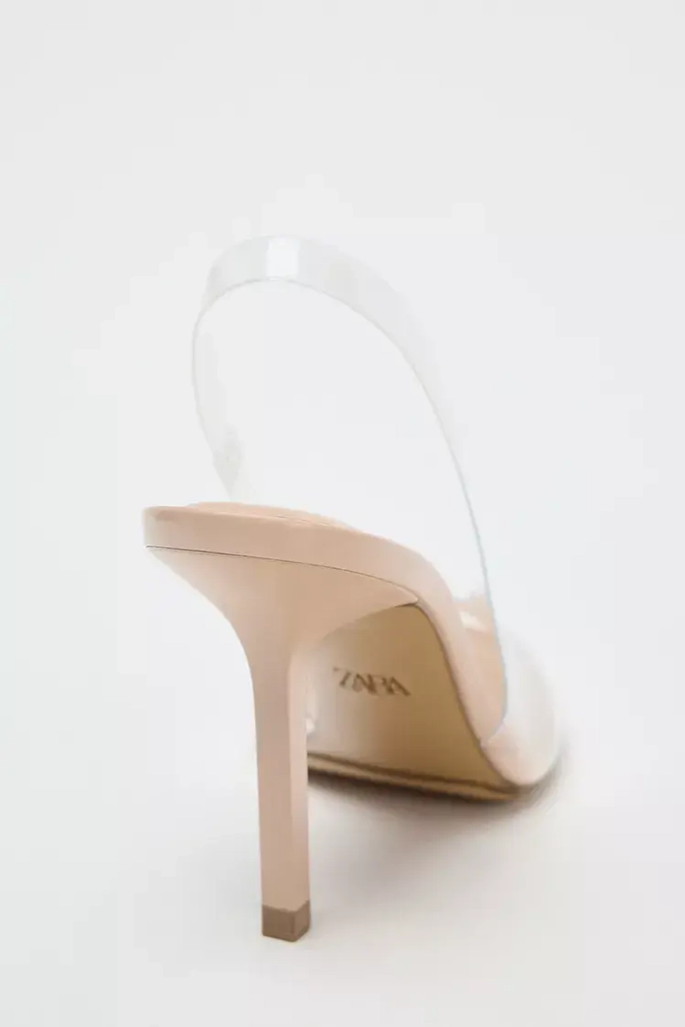 ZARA ВИНИЛОВЫЕ ТУФЛИ-МЮЛИ НА КАБЛУКЕ, СВЕТЛО-БЕЖЕВЫЙ