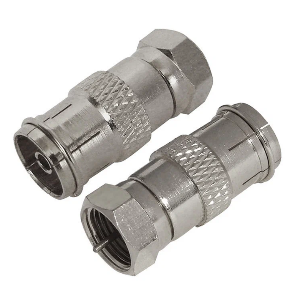 Антенный переходник штекер F - гнездо антенный ТВ металлический