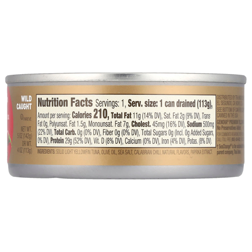 Genova, Желтоперый тунец, оливковое масло со вкусом калабрийского чили, 142 г (5 унций)