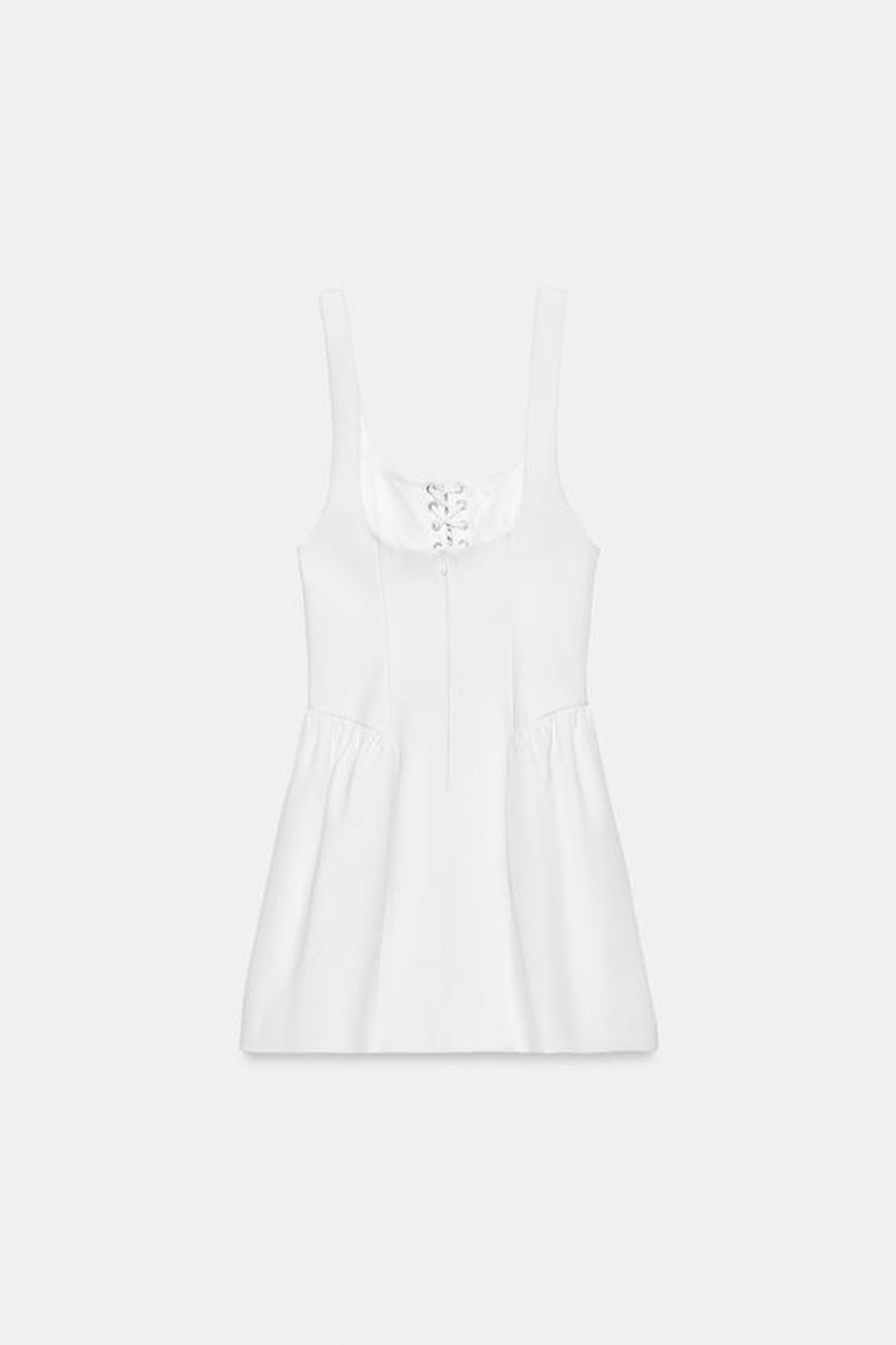 ZARA МИНИ-ПЛАТЬЕ СО ШНУРОВКОЙ И ОБЪЕМНЫМ ПОДОЛОМ, БЕЛЫЙ