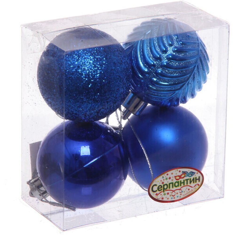 Новогодние шары 5 см (набор 4 шт) «Микс фактур», синий
