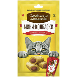 Деревенские лакомства для кошек Мини-колбаски с пюре из ГОВЯДИНЫ 4х10г