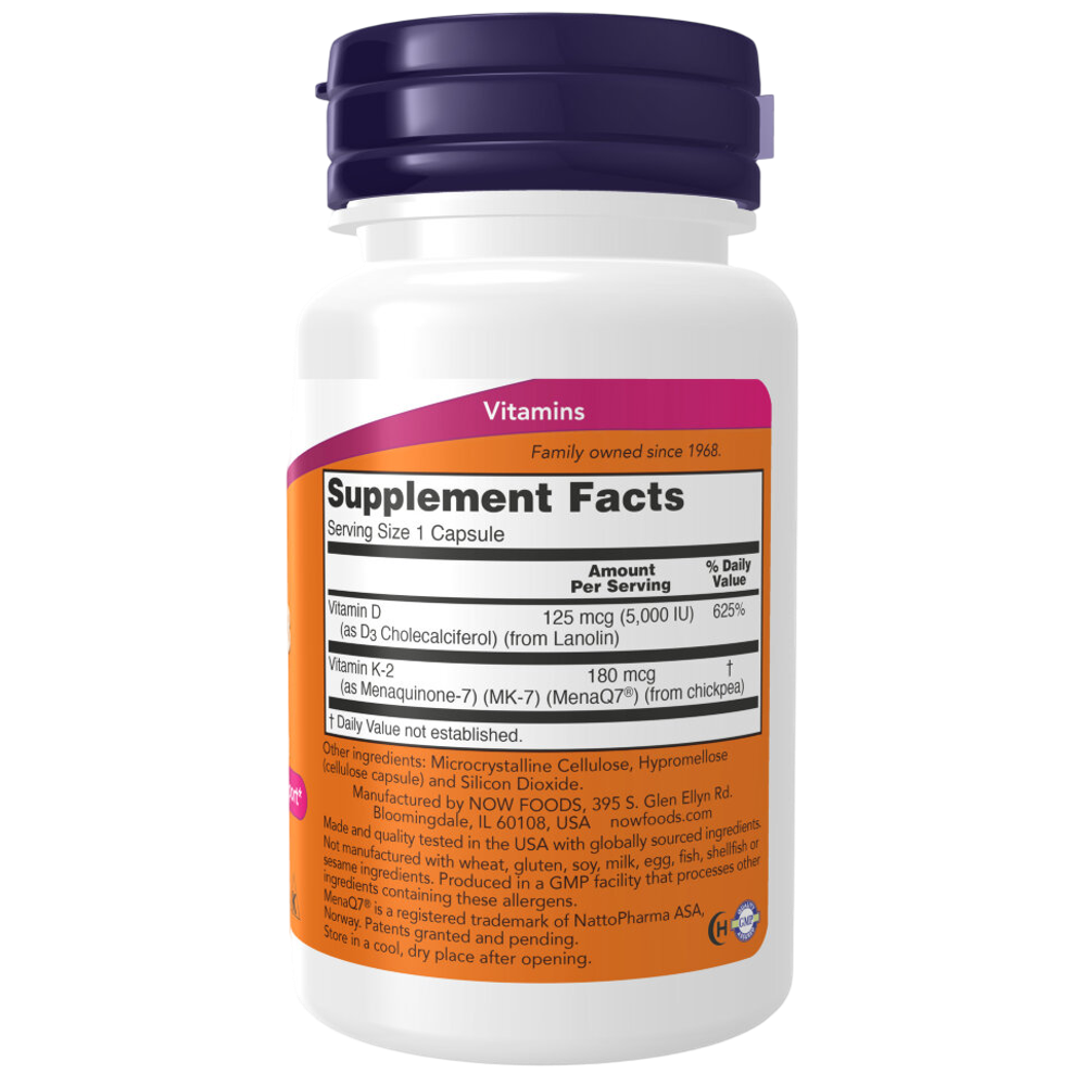 Now Foods Mega D-3 & MK-7 60 capsules, Витамины Д3 и К2 (МК-7)