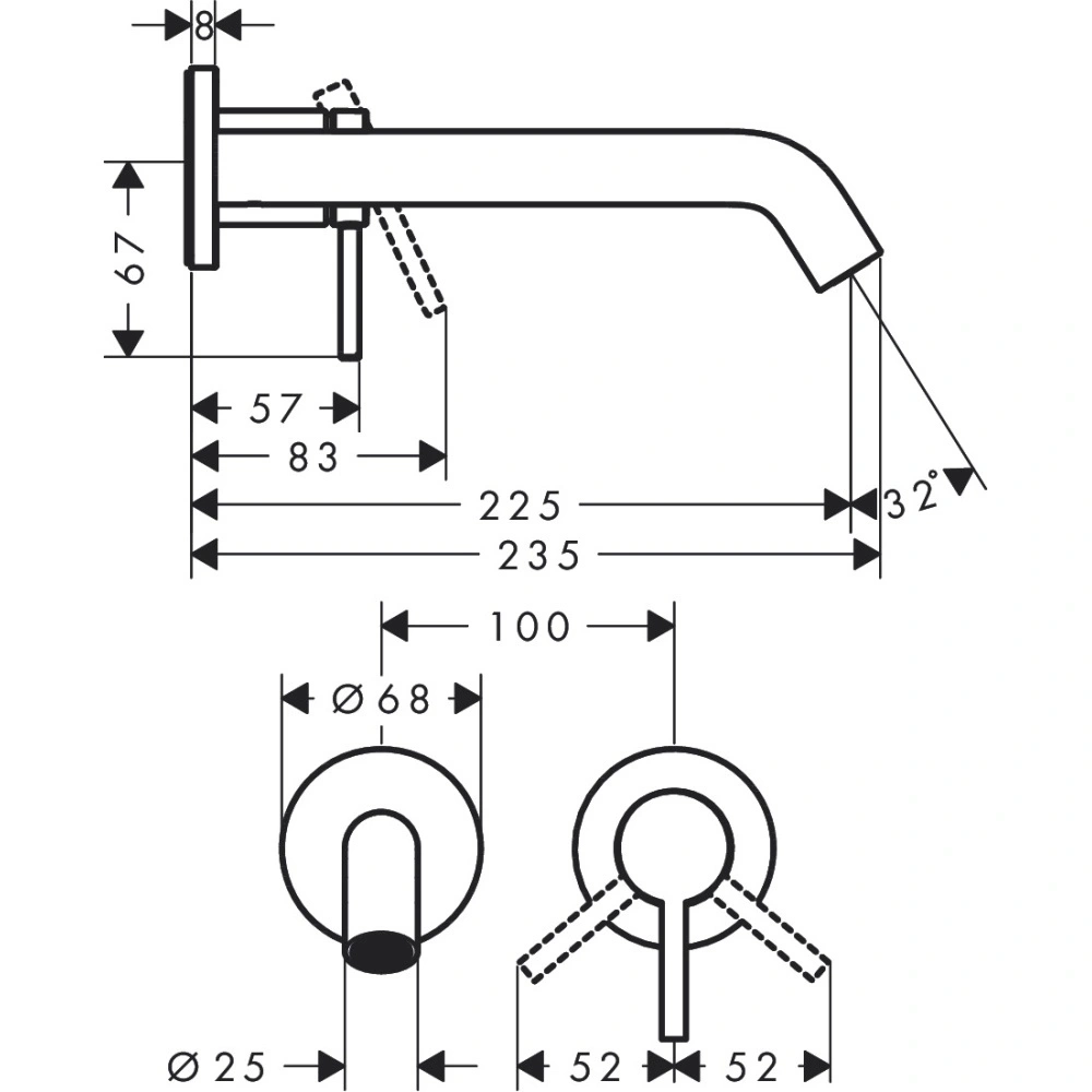 Настенный смеситель для раковины Hansgrohe Tecturis S 73351140 бронза