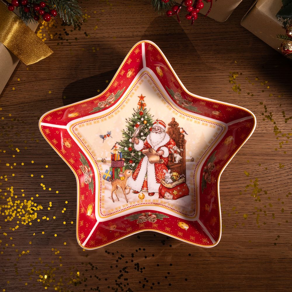 БЛЮДО-ЗВЕЗДА LEFARD "ДЕД МОРОЗ" 28*28*5 СМ КРАСНОЕ (КОР=8ШТ.)