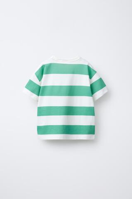ZARA БАЗОВАЯ ФУТБОЛКА В ПОЛОСКУ, ЗЕЛЕНЫЙ
