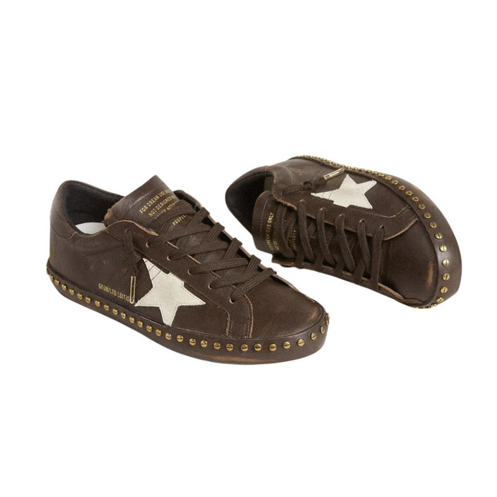 Женские Golden Goose Superstar in Brown Leather with Cream Suede Star and Studs