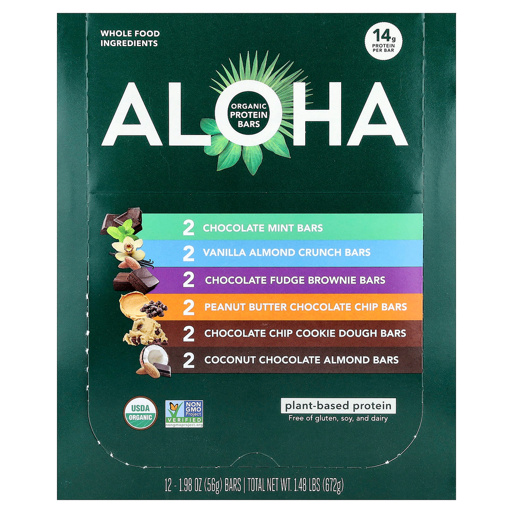 Aloha, Organic Protein Bars, Sampler Pack, 12 Bars, 1.98 oz (56 g) Each