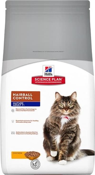 Hill's SP Hairball Control 1,5кг корм д/кошек старше 7 лет с курицей (выведение шерсти из ЖКТ)