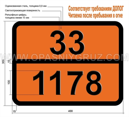 Табличка Опасный груз 33-1178 2-ЭТИЛБУТИРАЛЬДЕГИД