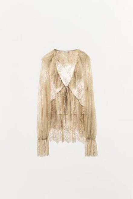 ZARA РУБАШКА ИЗ КРУЖЕВА С ВОЛАНАМИ — ZW COLLECTION LIMITED EDITION, ЭКРЮ