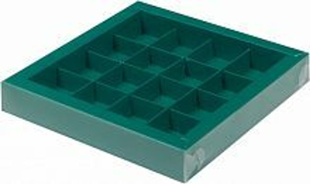 Коробка для конфет с пластиковой крышкой 190*190*35 мм (16) (зеленая матовая)