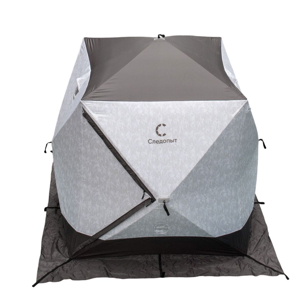 Палатка зимняя куб СЛЕДОПЫТ &quot;Premium&quot; 1,8х1,8 м, S по полу 3,2 кв.м, 3 слоя, цв. Arctic Camo/Серый