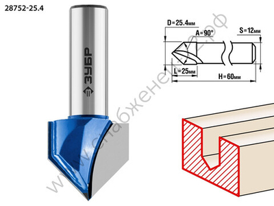ЗУБР 25.4x25мм, угол 90°мм, фреза пазовая галтельная V-образная