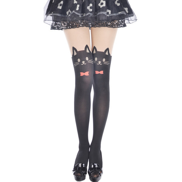 Колготки женские лайкровые "Усы-хвост" с красной бабочкой