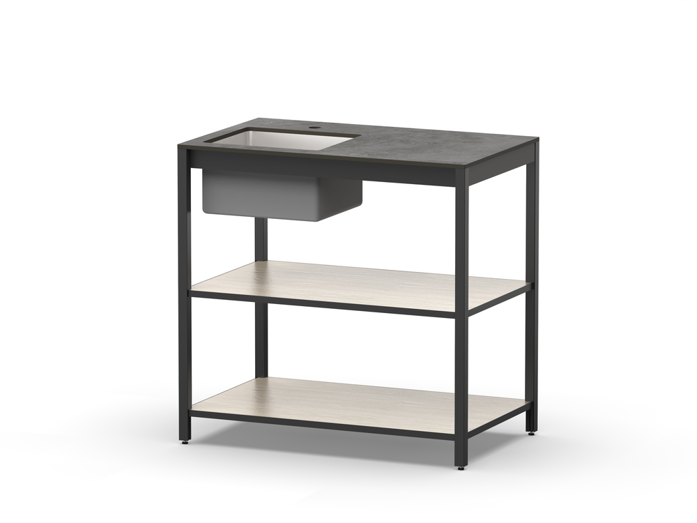 Cтол разделочный с мойкой Lounge B-02S-L, 90 см, дуб сонома/черный мрамор