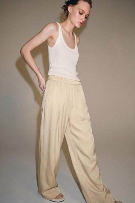ZARA АТЛАСНЫЕ БРЮКИ-БОЧКИ — ZW COLLECTION, БЕЖЕВЫЙ