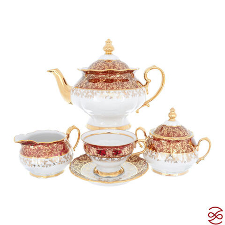 Чайный сервиз на 6 персон Queen's Crown Aristokrat Лист красный 15 предметов