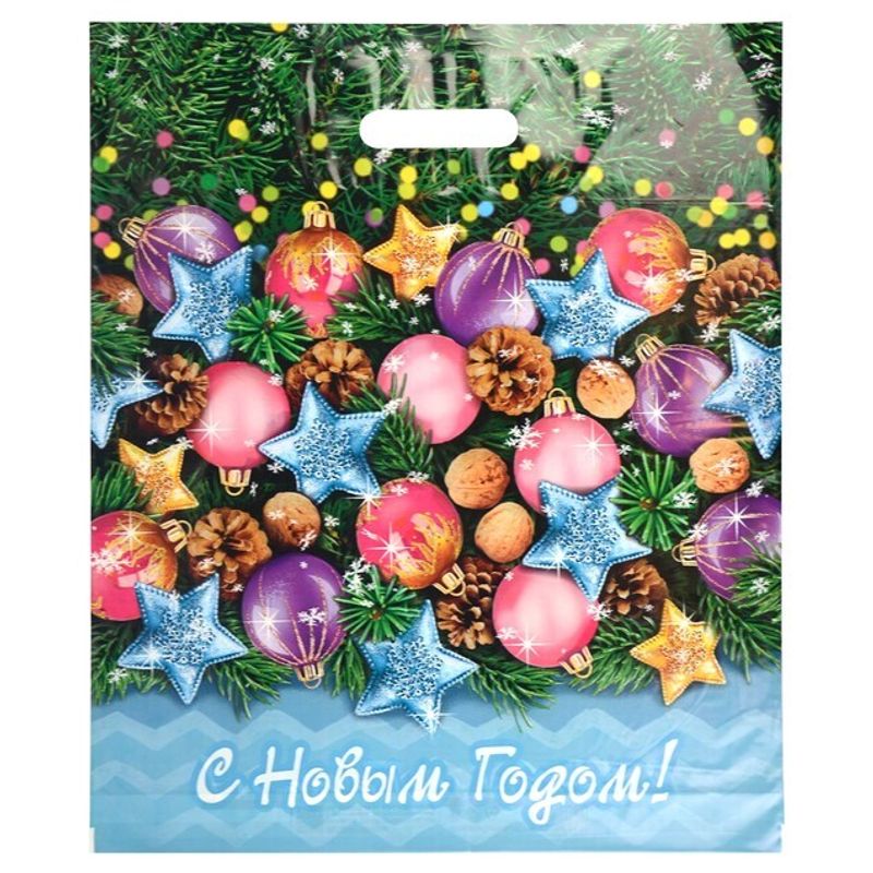 Пакет новогодний прорубная ручка Россия 40*47 см 45 мкм ПВД Каламбур 1 шт 500 шт/кор