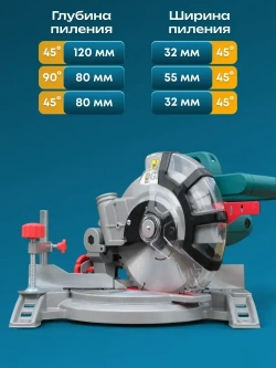 Торцовочная пила 1900Вт, 5000 об/мин, чистый рез, Gardenlux