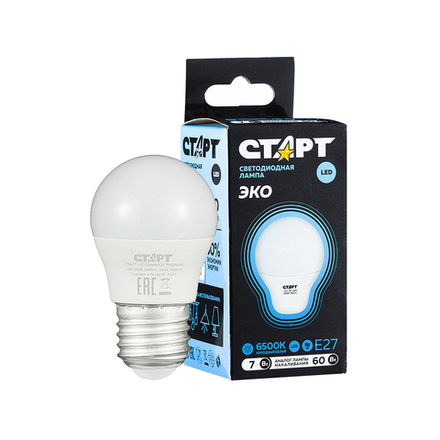 Лампа светодиодная LED Старт ECO Шар, E27, 7 Вт, 6500 K, холодный белый свет