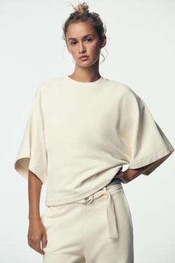 ZARA ТОЛСТОВКА С КОРОТКИМИ РУКАВАМИ В СТИЛЕ РУСТИК, ЭКРЮ