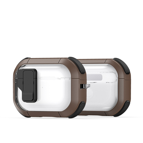 Чехол от Dux Ducis с замком для AirPods Pro 2, прозрачный с вставками цвета хаки (KhakiBlack), серия PECN Series Case, в комплекте с карабином
