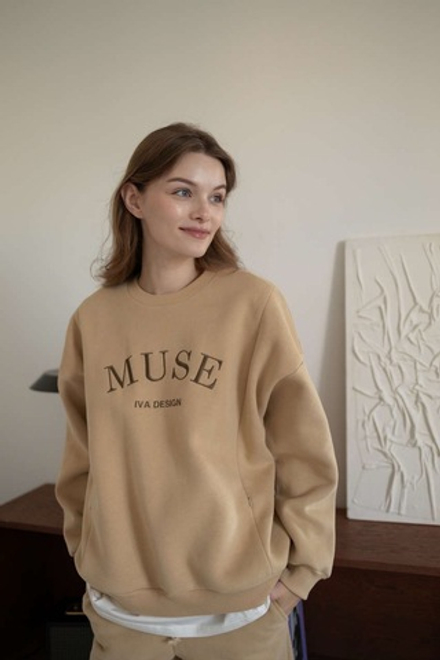 Свитшот Basic утепл. с вышивкой для бер. и кор. мам, Бежевый