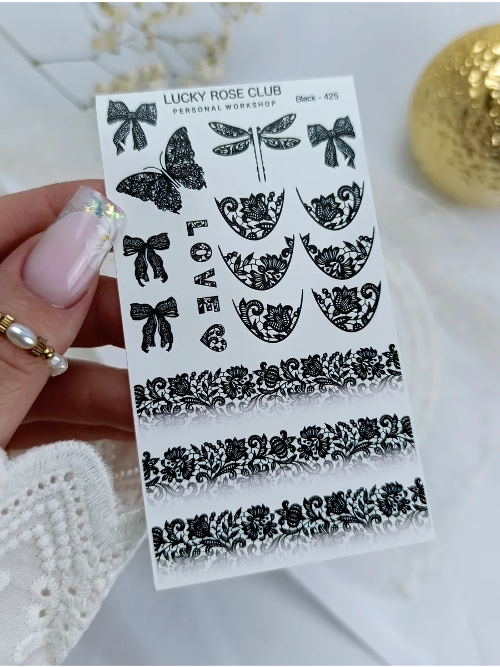 Lucky Rose Слайдеры наклейки для длинных ногтей 425